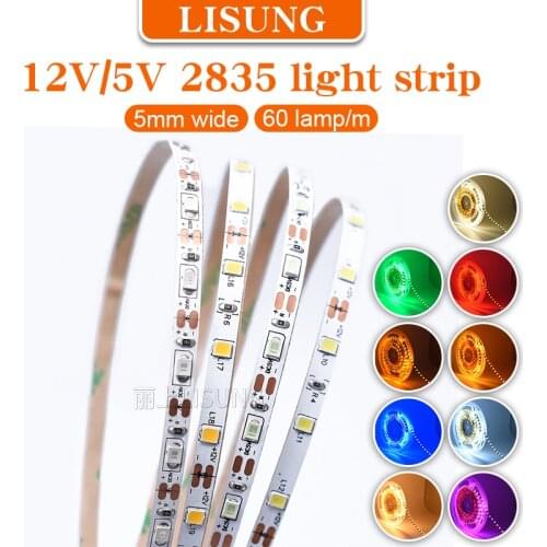 5M DC 5v 12v Led Strip 2835 Tape Cintas White Red Blue Green Yellow Counter Car Interior Decoration Light Bar Narrow Light Board