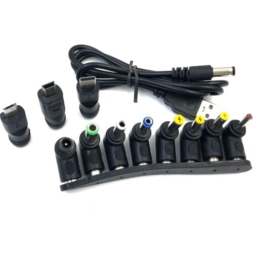 Universal Power Cable, USB to DC 5.5 * 2.1mm Jack 5V Charging Cord with 10 Selectable Connector Tips(5.5*2.5, 4.8*1.7, 4.0*1.7