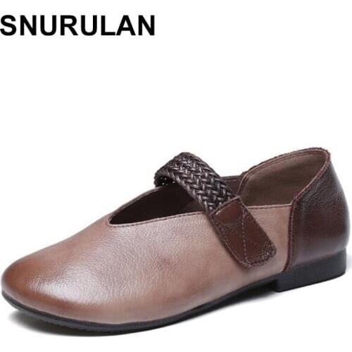 SNURULAN Brand Ladies Shoes 2020 Handmade Women Moccasins 100% Genuine Leather Round Toe Retro Casual Flats Moccasins Woman