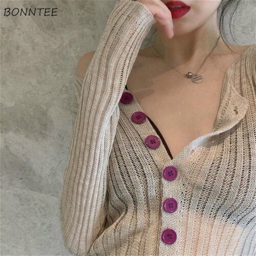 Cropped Cardigan Women Vintage Sexy Summer Fall Chic Korean Popular Ladies Knitwear Slim Party All-match Simple Femme Outerwear