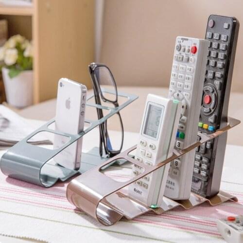 4 Grids Storage Rack Wrought Iron Shelf Desktop Bracket TV/Air Conditioning Remote Control Organizer Mobile Phone Holder Stand