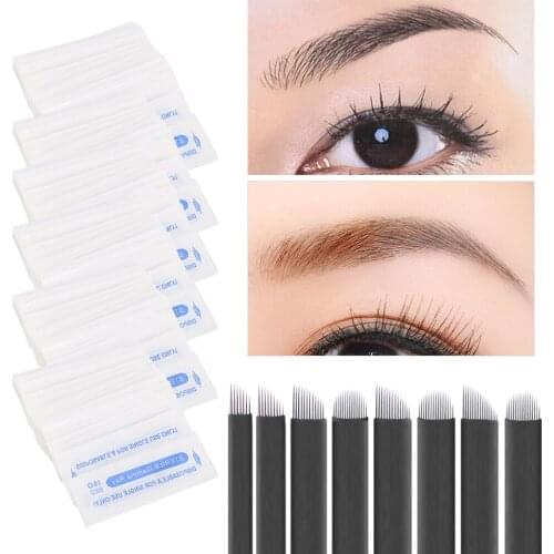 50Pcs Extremely Thin 0.18mm Eyebrow Tattoo Microblading Sterile Needles Blade Fine Tattooing Permanent Makeup Blades Beginners