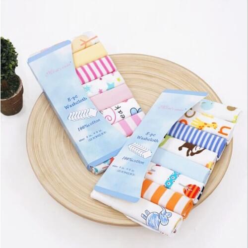 8pcs/set Hand Towel Baby Small Scarf / Feeding Napkin Hood Towel Soft Cotton Fabric Hand-painted Pattern Multi-color optional