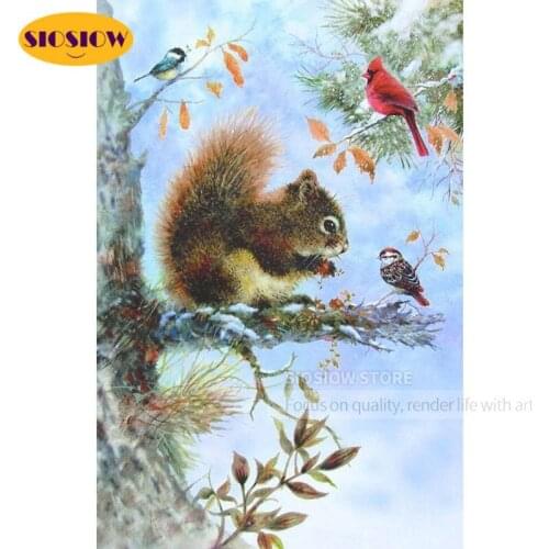 5D DIY Diamond Painting Squirrel & Bird Cross Stitch Diamond Embroidery Full Display Animals Handmade Art Gifts Wall Decoration