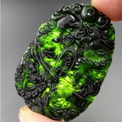 Free shipping Drop Shipping Chinese jewelry Black Green Nephrite Carved Lucky Dragon Phoenix Pendants with free rope