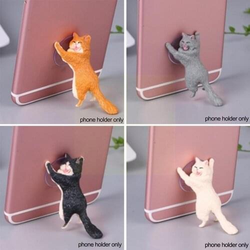 Phone Holder Cute Cat Tablets Desk Sucker Support Resin Mobile Phone Design For Smartphone Holder Creativity Sucker Stand H T9J5