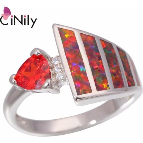 CiNily Created Orange Fire Opal Orange Garnet Cubic Zirconia Silver Plated Wholesale For Women Jewelry Ring Size 6-9 OJ9224