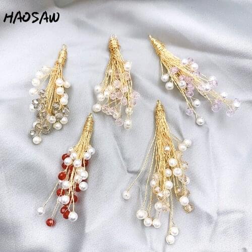 HAOSAW 26*60MM 4Pcs/Lot Multi Colors/Artificial Pearls/Genuine Gold Plating/Crystal/Earring Accessories/Hand Made/DIY Charms