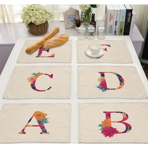 Flower Letter Pattern Cotton Linen Pad Dining Table Mats Coaster Bowl Cup Mat Pattern Kitchen Placemat 42*32cm Home Decor ZM0001