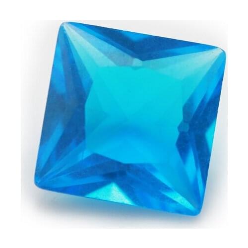 100pcs 3x3~10x10mm Square Shape Loose Stone Dark Seablue Color Glass Synthetic Gems For Jewelry DIY Stone