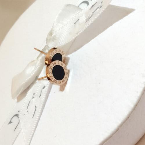 Classic Roman Digital Titanium Steel Earrings Fashion Simple Shell Titanium Steel Round Earrings For Women