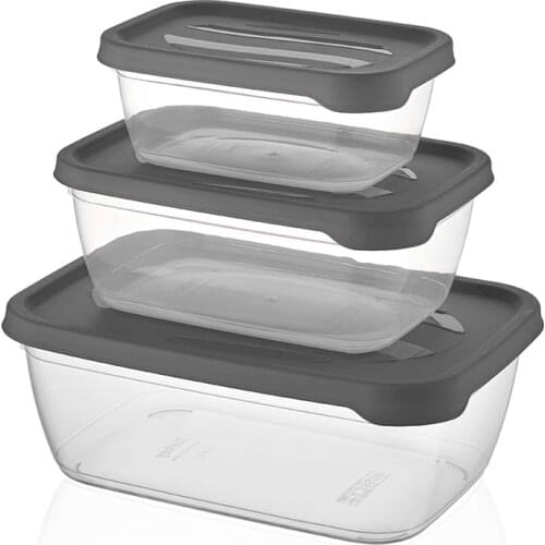 Kitchen Rectangle Storage Container Set Box 3Adet Set Food Storage Transparent Box Maintaining Healthy Organizer Gray White Red