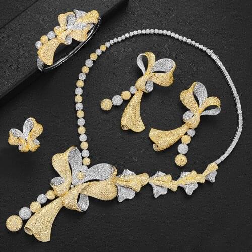 LARRAURI 4PCS Luxury Cubic Zirconia Flower Statement Jewelry Sets Nigerian Bridal Fashion Dubai Wedding Jewelry Sets For Women