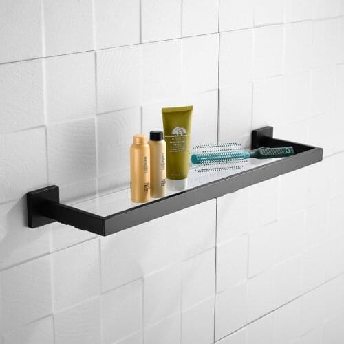 Matte Black Glass Bath Rack Single Layer Bathroom Pendant Shelf Hanger Bathroom Storage Accessories Wall Mounted