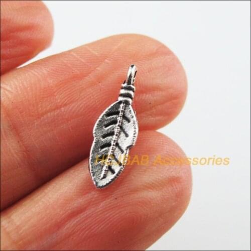 Fashion 70Pcs Tibetan Silver Color Tiny Feather Leaf Charms Pendants 5.5x16mm