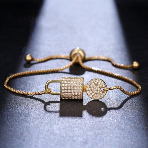 ORZTOON Fashion Key Lock Pattern Inlaid Zircon Bracelets for Women Luxury Gold Color Adjustable ​Bracelet Trendy Female Jewelry