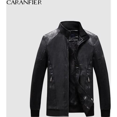 CARANFIER Winter Faux Leather Men New Style Mens Motorcycle Coat Handsome Collar Leather Thin Section Slim Jacket Plus 3XL-6XL
