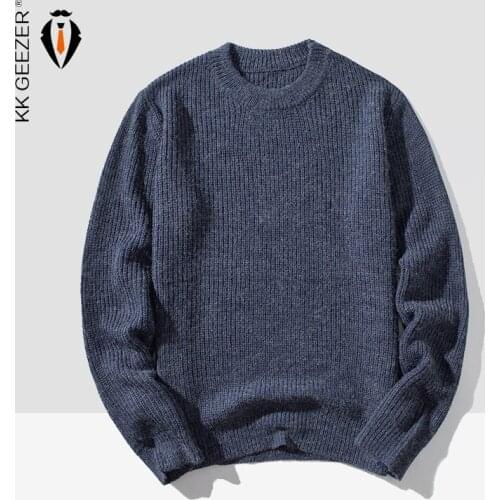Men Sweater Round Neck Classic Solid Knitwear Pullover Clothing O-Neck Casual Pullovers 2021 Sweater Slim Fit Autumn Winter Warm