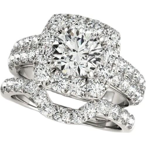 LESF 925 Sterling Silver Engagement Ring Sets 1 Carat Sona Round Cut Women Wedding Anniversary Bridal Halo Ring Jewelr