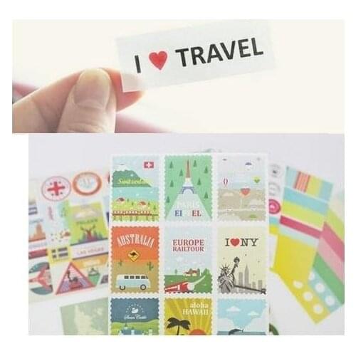 1pack/lot New I love travel Postage Sticker DIY Multifunction Deco Note stationery Stamp Stickers Decoration Label Stickers