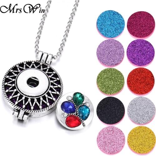 New Aromatherapy Snap Jewelry Necklaces DIY 18MM Snap Button Locket Pendant Necklace Perfume Diffuser Pendants with 10pcs Pads