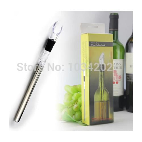 100pcs/lot Wine Chill Stick Stainless Steel Chiller Ice Cold Pourer Spout Bottle Freeze Freezer Chilling Cooling