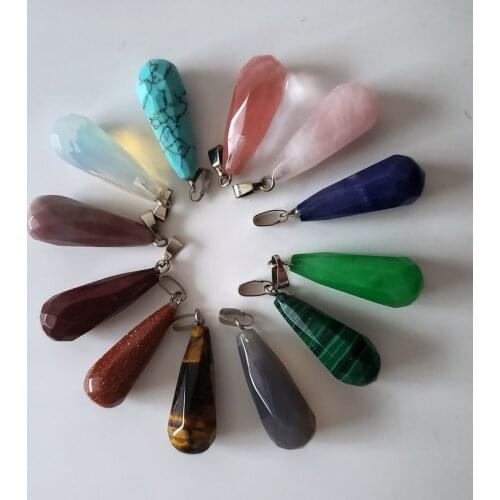 Wholesale 2018 fashion good quality natural stones long water drop rhombus mix charms for jewelry making 12pcs/lot