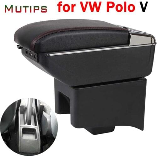 Mutips for Volkswagen Polo VW polo V armrest box leather arm rest center console USB storage box accessories interior cover 2020