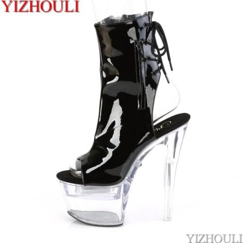 Open toe 17 cm, 7 inch transparent model stiletto heels, summer night club pole dancing ankle boots