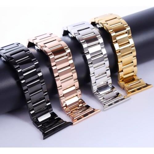 For Apple Watch Strap 38 40 42 44mm Triple Beaded Steel Strap Business Casual Metal For iWatch 4 3 2 1 Watch Band Strap