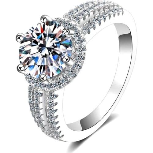 Luxury 925 Silver 2 Carat Excellent Cut D Color Pass Diamond Test Mossanite Party Ring