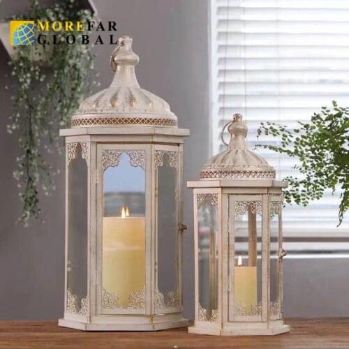 Europe Style Glass & Metal Candle Holder Windproof Candlestick for Indoor & Outdoor Garden Lantern Wedding Decoration