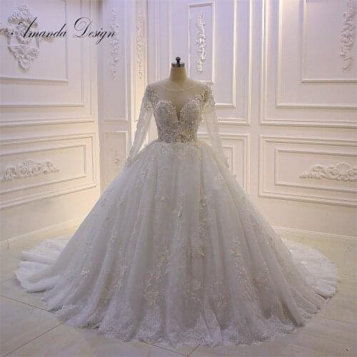 Amanda Design Bridal Dress Long Sleeve Lace Appliques Sexy See Through Wedding Dress