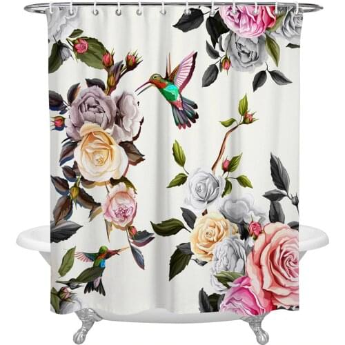 Watercolour Rose Peony Bird Shower Curtain Home Decoration Bathroom Item Bathroom Waterproof Shower Curtain