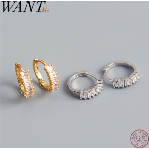 WANTME Fashion Pave Rectangular Geometric Crystal Zircon Small Stud Earrings for Women Genuine 100% 925 Sterling Silver Jewelry