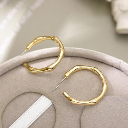 2021 New Fashion Thin Bamboo Hoop Earrings for Women Minimalist Gold Color Geometric Statement Circle Earrings Simple Jewelry