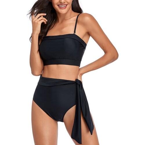 Plus Size Women Summer 2 Pieces Bathing Suit Female Solid Color Bikini Tops+ High Waist Bikini Panties Sets Hight Waist Swimwear