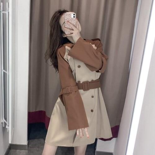 Tooling style dress womens 2020 new autumn and winter temperament retro double-breasted tooling trend