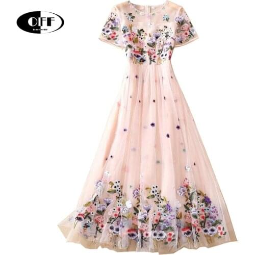Designer Runway Pink Party Evening Maxi Dresses For Women Embroidery Summer Short sleeve plus size lady long dress femme robe ZA