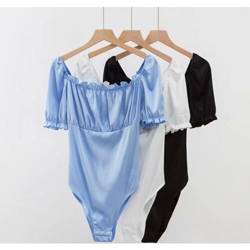 Women vintage satin bodysuit sexy back lace up body