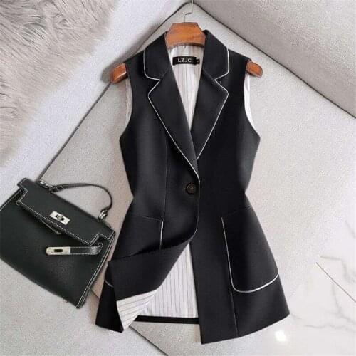 Vest For Women Sleeveless Jacket Coat Long Vest Blazer Formal Work Ladies Office Vintage Slim Suit Waistcoat Female Plus Size