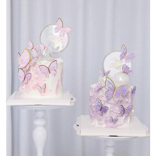 10Pcs Glitter Butterfly Happy Birthday Cake Topper For Baby Shower Wedding Girls Birthday Party Supplies Baking Dessert Topper