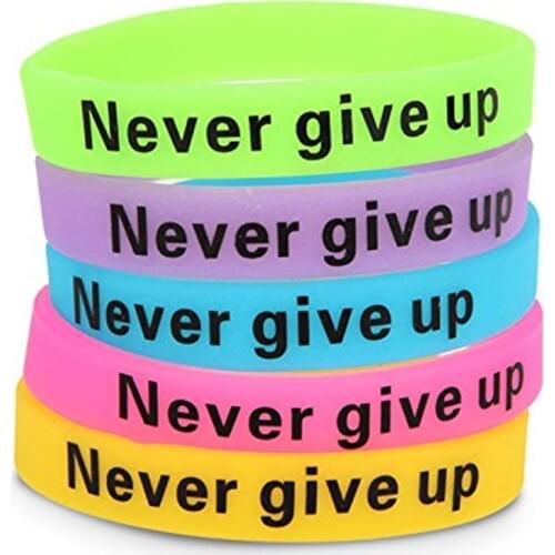 100pcs Never give up motivational sport body building silicone wristband bracelet free shipping by Epacket