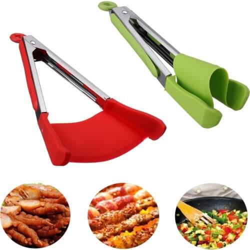 2 in 1 Smart Kitchen Spatula and Tongs Non-Stick Heat Resistant Stainless Steel Frame Silicone Tongs Kitchen Tools Gadget