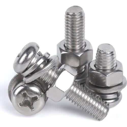 20/10sets M3 M4 M5 M6 Gb818 304 Stainless Steel Cross Recessed Pan Head Screws Phillips Screws Bolts With Nut Washer