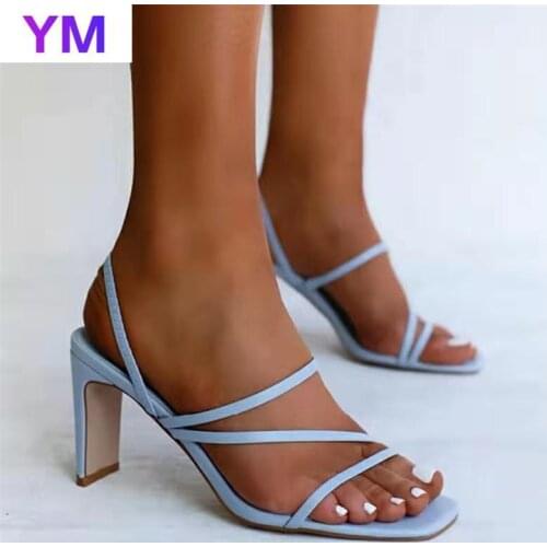2021 Womens Sandals String NEW Summer Fashion Sweet Narrow Band PU Solid Stiletto Heels Sandals Retro Zapatos De Mujer Sexy