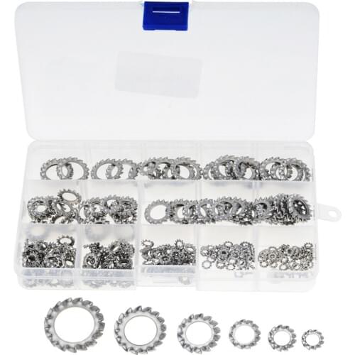 300PCS/Box M2.5 M3 M4 M5 M6 M8 M10 M12 Mix 304 Stainless Steel Washers External Toothed Gasket Serrated Lock Washer Kit