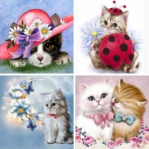 5D DIY Diamond Painting Animal Cross Stitch Lovely Cat Diamond mosaic Embroidery Resin Needlework Home decoration painting