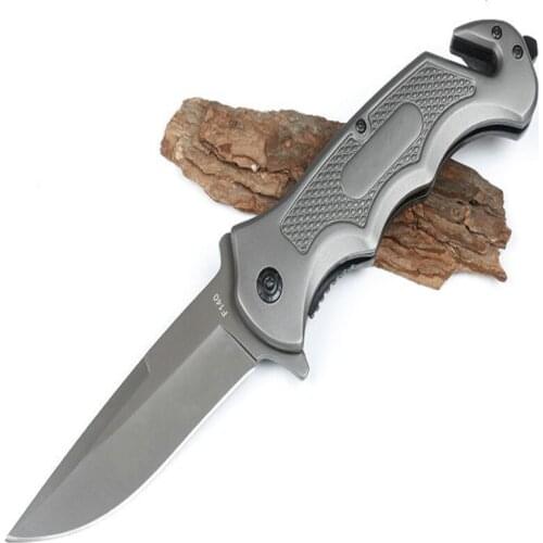 Broning F140 Quick Opening Folding Knife (Gray tTtanium) 3Cr13 Sharp Blade Embossed Steel Handle Hunting Camping EDC Tools Gifts