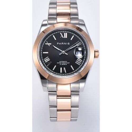 New Arrival Parnis black Dial Mens Watches Calendar Miyota 8215 Movement 21 Jewels Automatic Mechanical Men Wristwatch 2020 gif